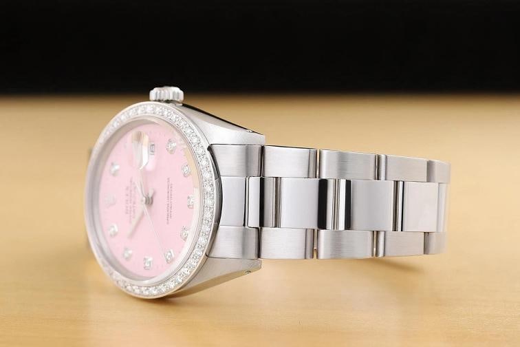 ROLEX MENS DATEJUST 16014 PINK DIAMOND 18K GOLD STAINLESS STEEL OYSTER WATCH - 4