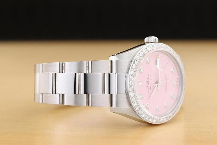 ROLEX MENS DATEJUST 16014 PINK DIAMOND 18K GOLD STAINLESS STEEL OYSTER WATCH - 7