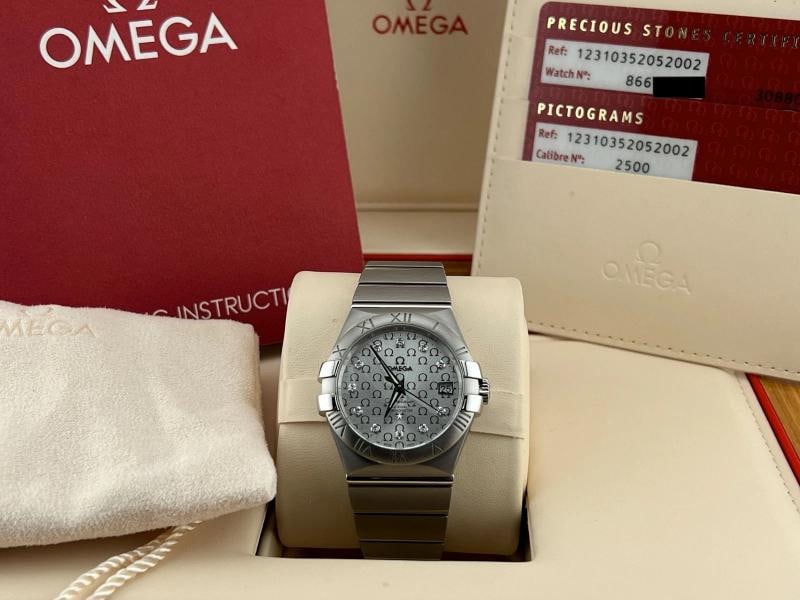 Omega Constellation 123.10.35.20.52.002 Silver Diamond Dial Box Papers 35mm: Condition: Pre-owned - Excellent,Country of Origin: Switzerland,Bezel Color: Silver,Dial Pattern: Logo,Year Manufactured: 2010-2019,Band/Strap: Bracelet,Case Color: Silver,Department: Unisex