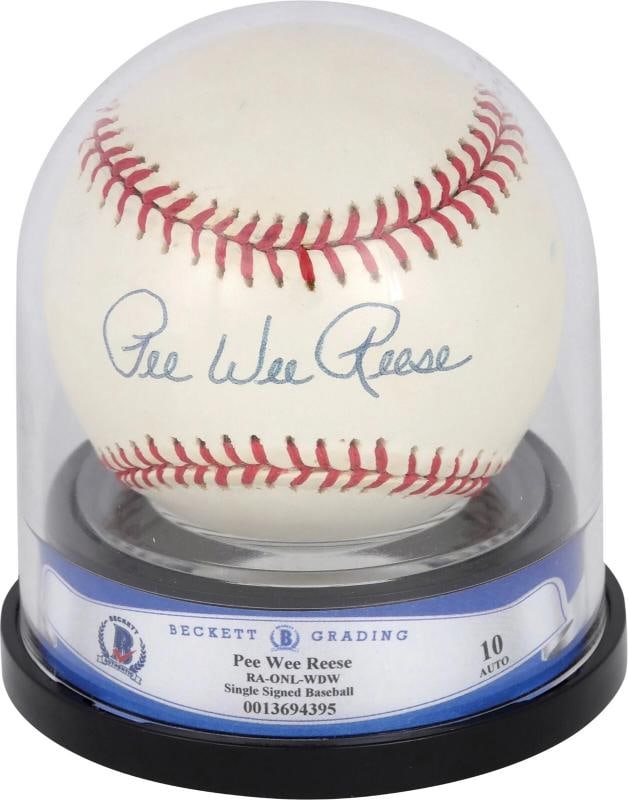 Pee Wee Reese Signed National League Baseball BGS Graded 10 GEM MINT Beckett: Sport: Baseball,Player: Pee Wee Reese,Signed: Yes,Autograph Authentication: James Spence Authentication (JSA),Original/Reprint: Original,Product: Ball,Team: Brooklyn Dodgers,Country of Origin: United