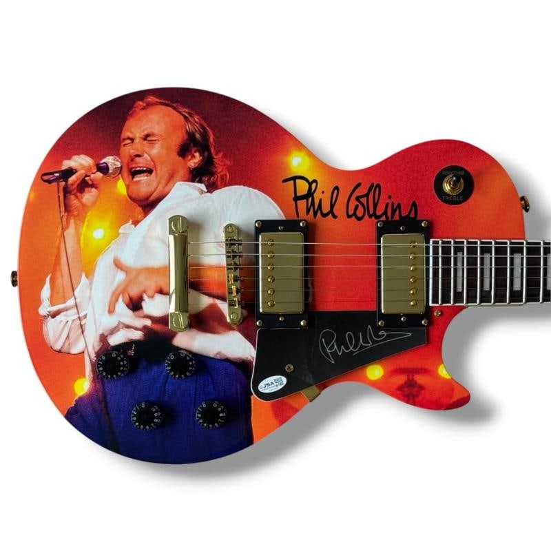 Phil Collins Signed Guitar Custom Graphics JSA COA Genesis In The Air Tonight!: Industry: Music,Signed: Yes,Autograph Authentication: James Spence (JSA),Object Type: Guitar & Guitar Pick,Original/Reproduction: Original,Country of Origin: United States
