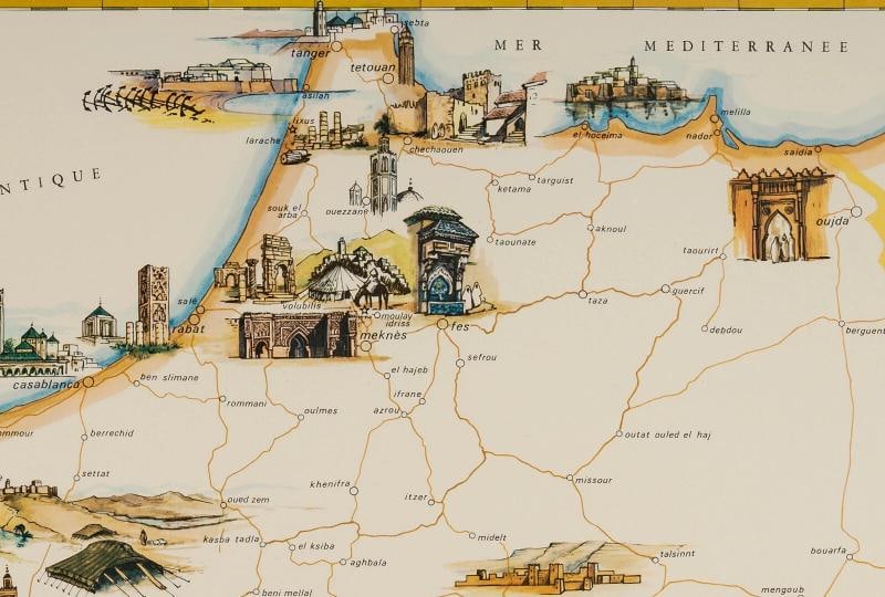 Gayraud, Original Vintage Poster, Morocco Map, Royal Air Maroc, Essaouira, 1950 - 6
