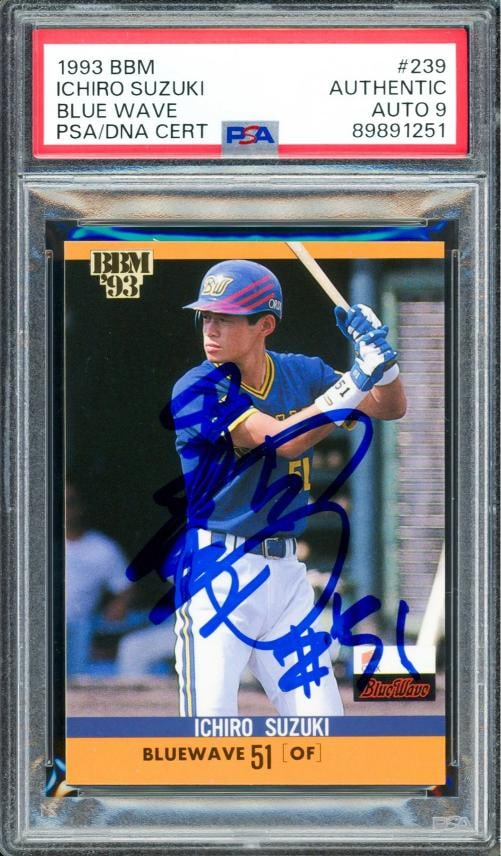 Ichiro Suzuki Signed 1993 BBM RC #239 Orix BlueWave Auto Mint 9 (In Kanji): Condition: Graded - PSA Authentic: Professionally graded,Sport: Baseball,Product: Card,Object Type: Trading Card,Player/Athlete: Ichiro Suzuki,Team: Orix BlueWave,Signed By: Ichiro