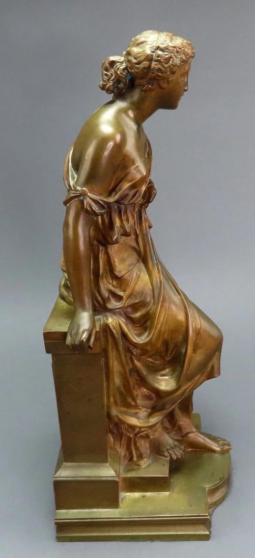 Mid/Late 1800s Continental European Bronze Statue Psyche Young Greek Woman - 4