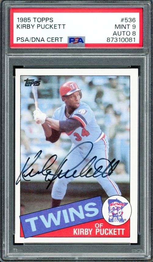 Kirby Puckett Auto 1985 Topps RC 536 Twins PSA 9 Sig 8 (Highest Graded) PSA/DNA: Condition: Ungraded - Very good: Not in original packaging or professionally graded,Player/Athlete: Kirby Puckett,Player: Kirby Puckett,Team: Minnesota Twins,Sport: Baseball,Product: