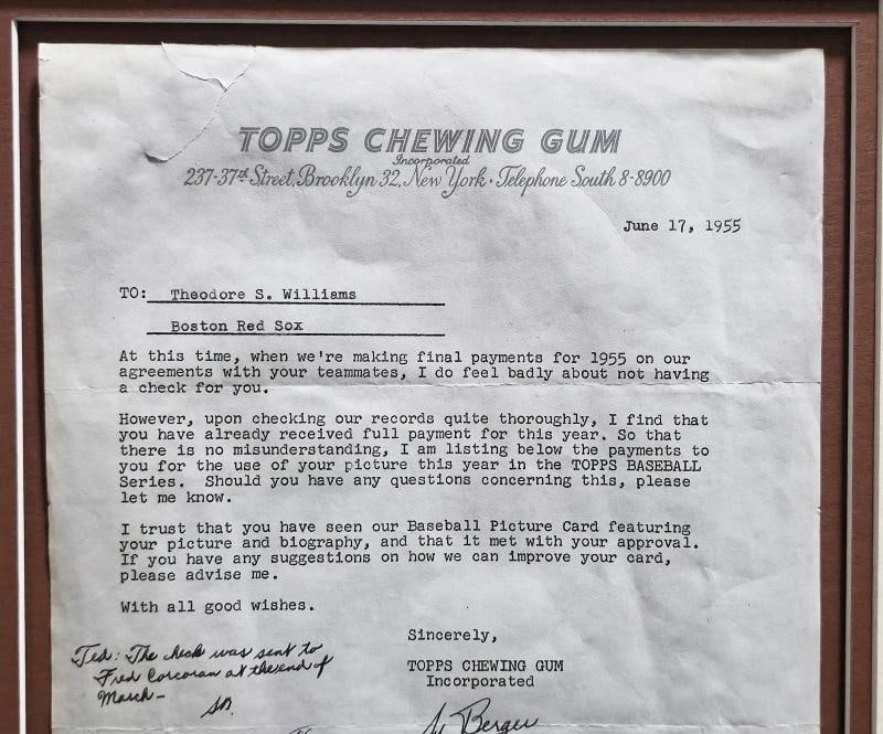 Ted Williams Signed Framed 1955 Topps Contract Red Sox With Sy Berger PSA/DNA - 4