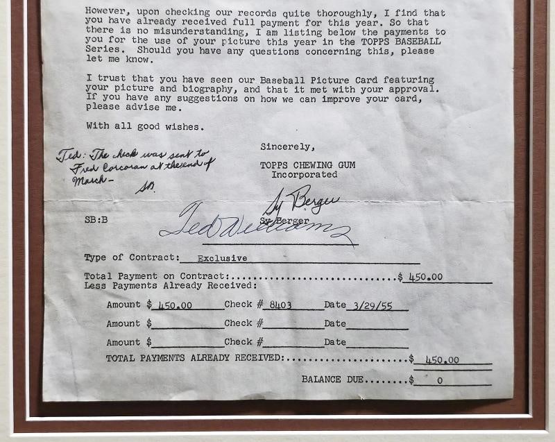 Ted Williams Signed Framed 1955 Topps Contract Red Sox With Sy Berger PSA/DNA - 5