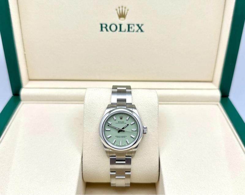 Brand New Rolex Ladies Oyster Perpetual 28 276200 PISTACHIO Dial Steel Full Set - 2