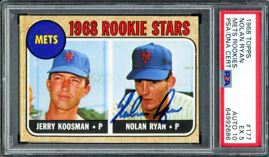 Nolan Ryan Signed 1968 Topps RC #177 New York Mets PSA 5 Auto GM 10 PSA/DNA: Condition: Graded - PSA 5: Professionally graded,Sport: Baseball,Product: Card,Object Type: Trading Card,Player/Athlete: Nolan Ryan,Team: New York Mets,Signed By: Nolan Ryan,Autographed: Yes,Signed: