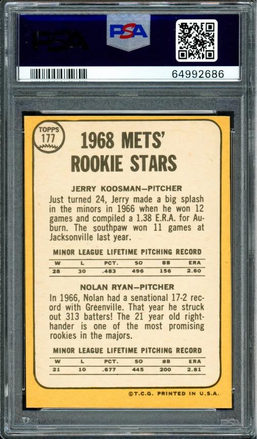 Nolan Ryan Signed 1968 Topps RC #177 New York Mets PSA 5 Auto GM 10 PSA/DNA - 2