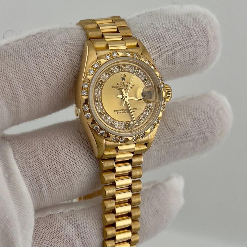 Rolex 69258 Ladies President Diamond Dial Bezel 18K Yellow Gold Box Paper - 13