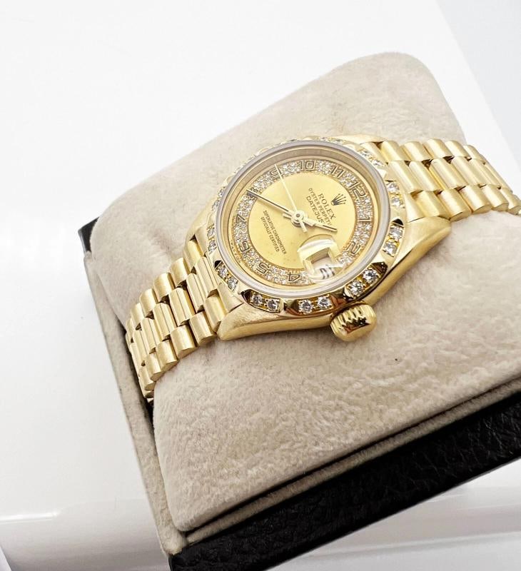 Rolex 69258 Ladies President Diamond Dial Bezel 18K Yellow Gold Box Paper - 3
