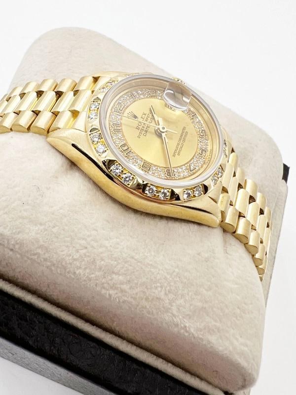 Rolex 69258 Ladies President Diamond Dial Bezel 18K Yellow Gold Box Paper - 5