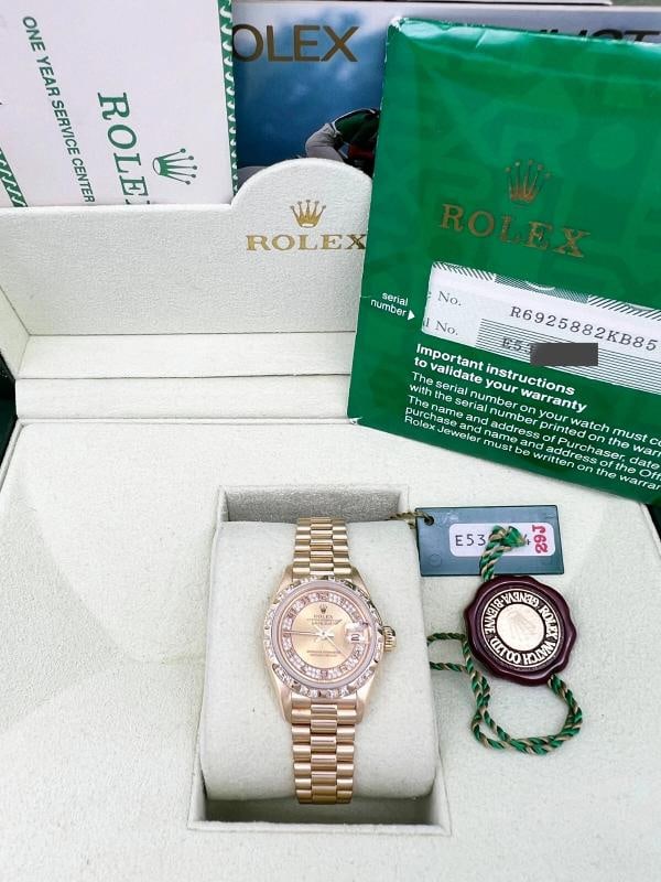 Rolex 69258 Ladies President Diamond Dial Bezel 18K Yellow Gold Box Paper - 7