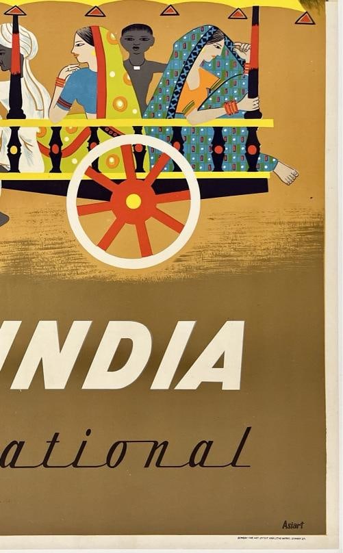 Original Vintage Poster INDIA AIR INDIA INTERNATIONAL Airline Travel Tourism OL - 5