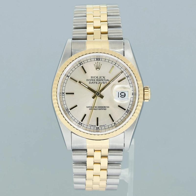 1998 PAPERS MINT Rolex DateJust 36mm Silver Stick 16233 Two Tone Steel Jubilee - 2