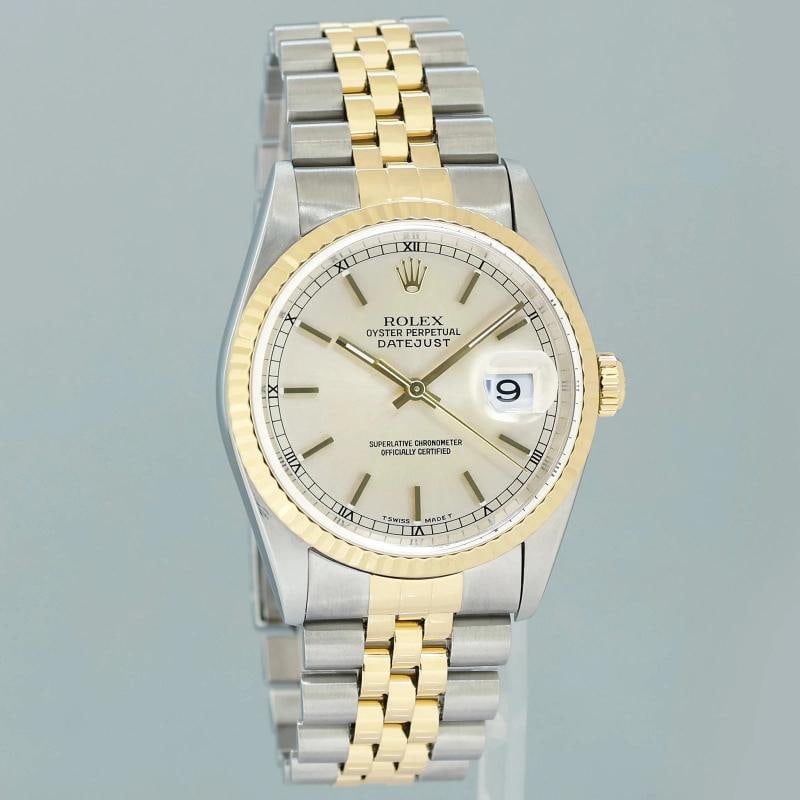 1998 PAPERS MINT Rolex DateJust 36mm Silver Stick 16233 Two Tone Steel Jubilee - 3