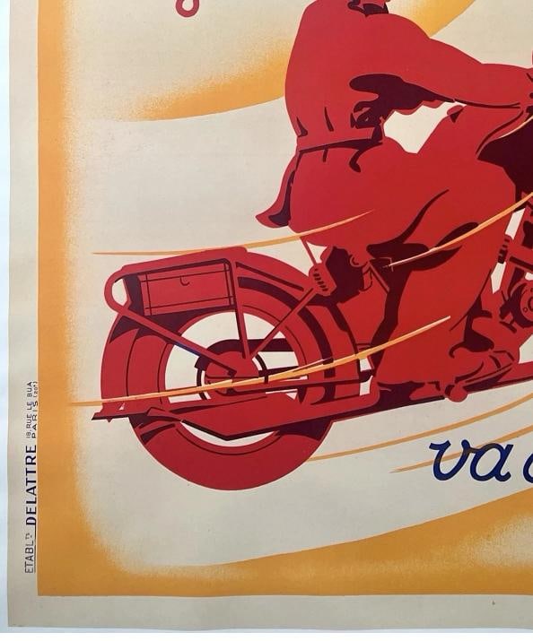 Original Vintage Poster FAVOR CYCLES Art Deco Motorcycle Bicycle 47 x 63" LINEN - 4