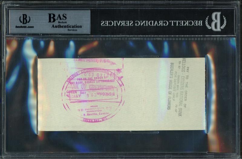 Vince Lombardi Autographed 3x6 Check Green Bay Packers Beckett BAS #10845272 - 2