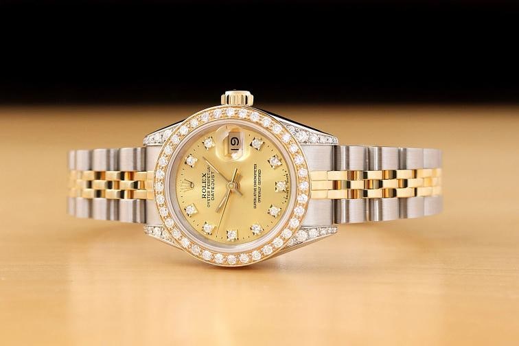 ROLEX LADIES DATEJUST 69173 18K GOLD FACTORY DIAMOND DIAL STEEL QUICKSET WATCH - 3