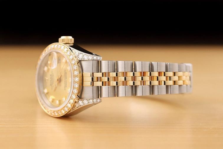 ROLEX LADIES DATEJUST 69173 18K GOLD FACTORY DIAMOND DIAL STEEL QUICKSET WATCH - 4
