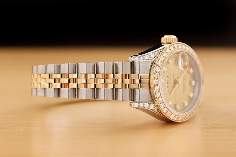 ROLEX LADIES DATEJUST 69173 18K GOLD FACTORY DIAMOND DIAL STEEL QUICKSET WATCH - 7