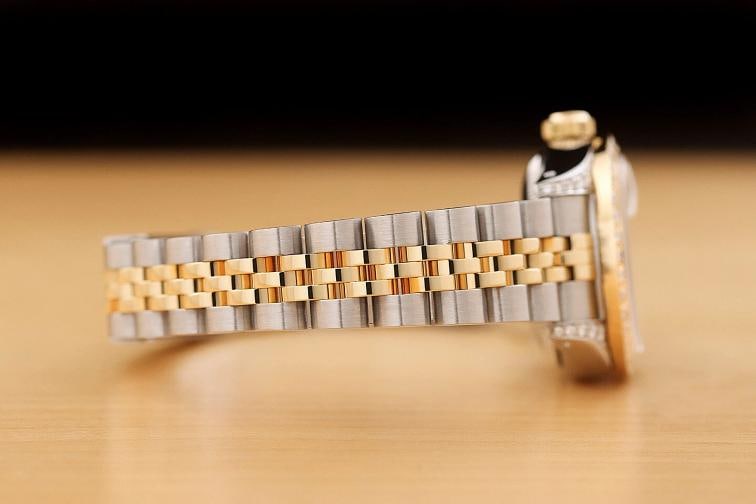ROLEX LADIES DATEJUST 69173 18K GOLD FACTORY DIAMOND DIAL STEEL QUICKSET WATCH - 8