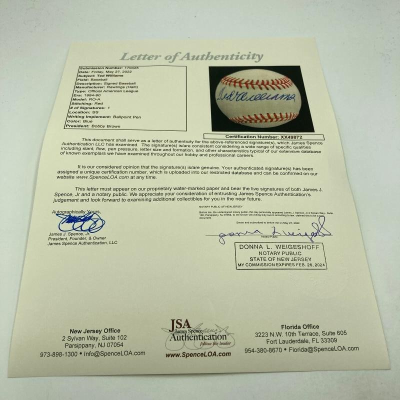 Mint Ted Williams Signed Official American League Baseball JSA COA Beautiful - 4