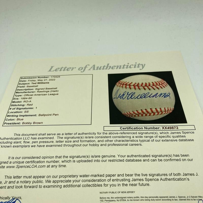 Mint Ted Williams Signed Official American League Baseball JSA COA Beautiful - 5