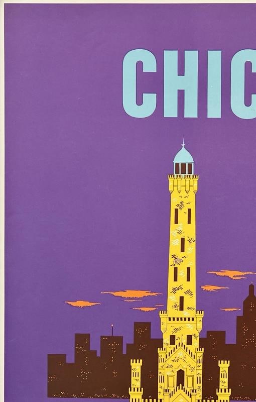 Original Vintage Poster CHICAGO NORTHWEST AIRLINES Airline Travel Tourism LINEN - 4