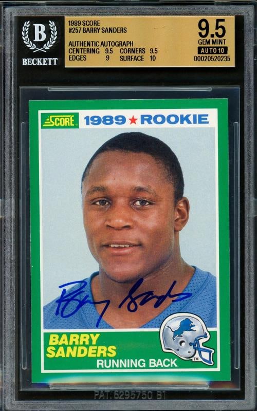 Barry Sanders Signed 1989 Score RC #257 Detroit Lions BGS 9.5 Auto GM 10 Beckett: Condition: Graded - BGS 9.5: Professionally graded,Sport: Football,Product: Card,Object Type: Trading Card,Player/Athlete: Barry Sanders,Team: Detroit Lions,Signed By: Barry Sanders,Autographed: