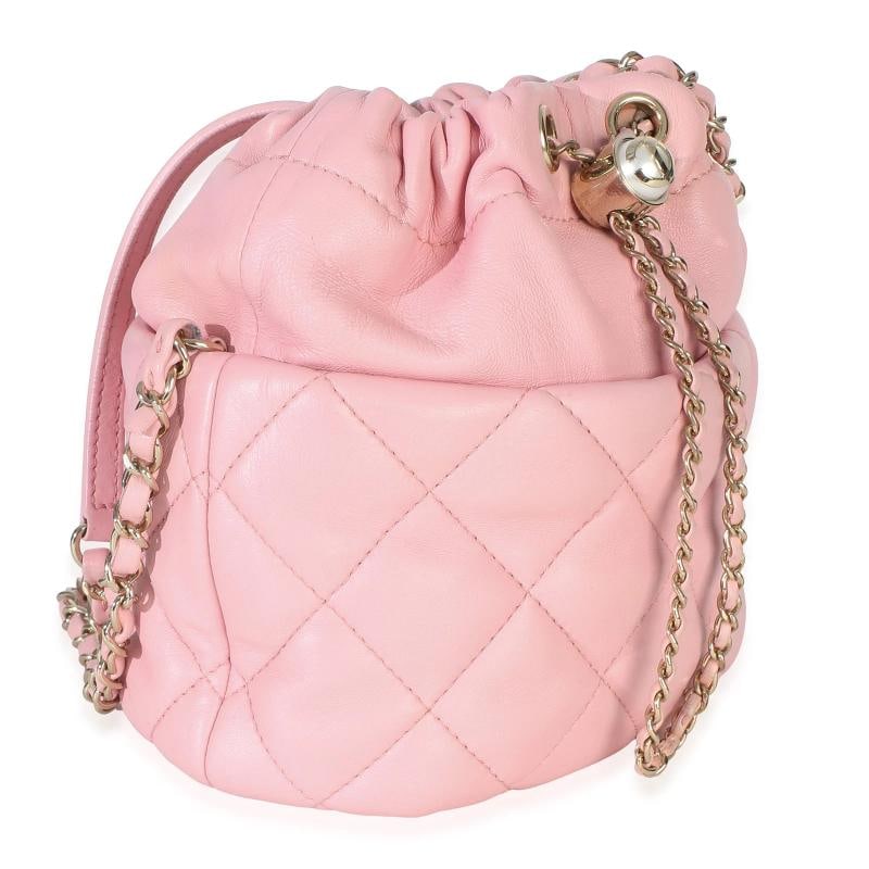 Chanel Pink Quilted Lambskin Pearl Drawstring Bucket Bag - 3