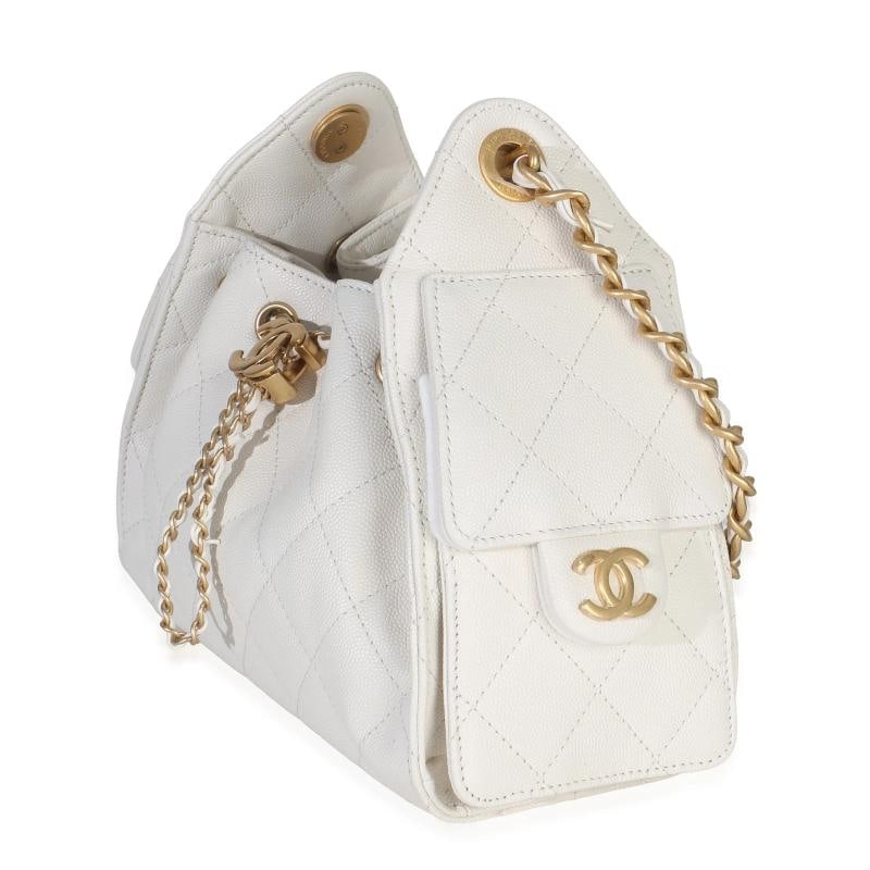 Chanel White Quilted Caviar Mini Chanel 25 Hobo Handbag - 2