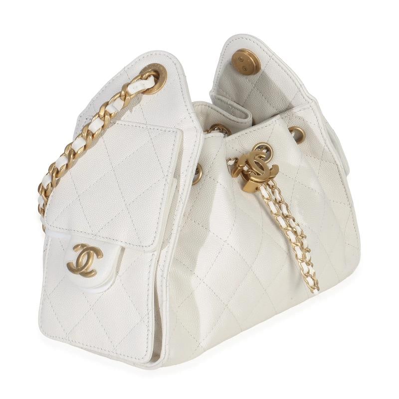 Chanel White Quilted Caviar Mini Chanel 25 Hobo Handbag - 3