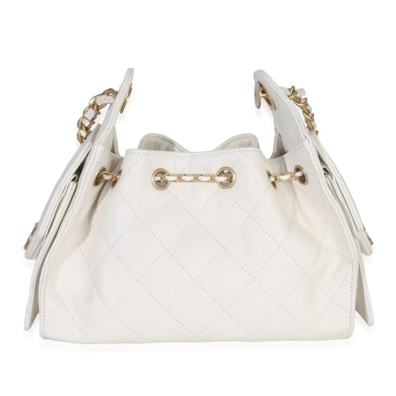 Chanel White Quilted Caviar Mini Chanel 25 Hobo Handbag - 4