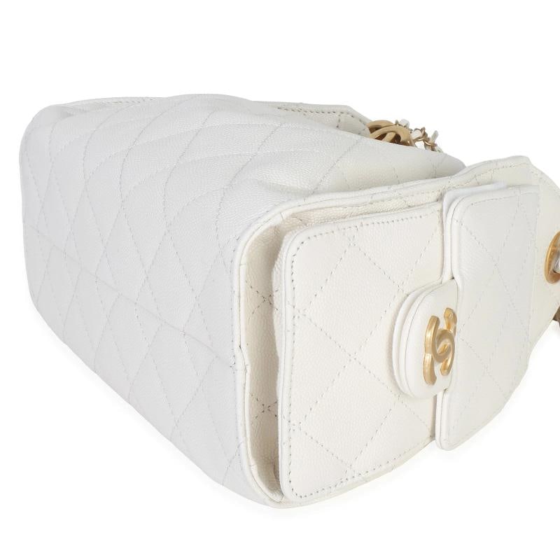 Chanel White Quilted Caviar Mini Chanel 25 Hobo Handbag - 6