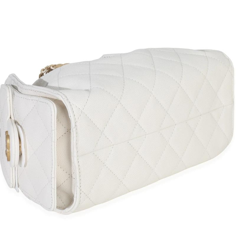 Chanel White Quilted Caviar Mini Chanel 25 Hobo Handbag - 7