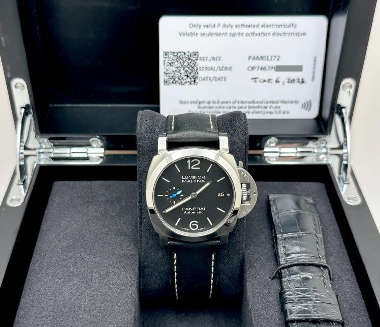 Panerai Luminor Marina Quaranta PAM01272 PAM 1272 40mm Steel Box Paper 2023: Condition: Pre-owned - Excellent,Bezel Color: Silver,Movement: Mechanical (Automatic),,Year Manufactured: 2020-Now,With Papers: Yes,Band/Strap: Two-Piece Strap,Reference Number: PAM01272, PAM 1272,Bra