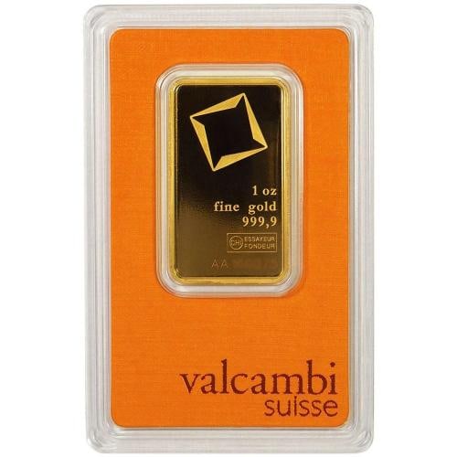 Valcambi Suisse 1-oz Gold Bar In Assay: Brand: Valcambi Suisse,Certification: Uncertified,Brand/Mint: Valcambi Suisse,Grade: Ungraded,Precious Metal Content per Unit: 1 oz,Strike Type: Business,Circulated/Uncirculated: