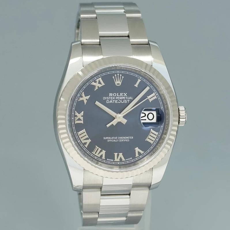 2008 PAPERS MINT Rolex DateJust Steel Blue Roman 116234 36mm Oyster Steel Watch - 3