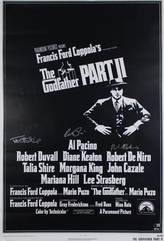 Al Pacino, Robert De Niro & Talia Shire The Godfather Signed 27x40 Poster BAS: Object Type: Poster,Industry: Movies,Original/Reproduction: Original,Autograph Authentication: Beckett,PRODUCT_COA: Beckett,PRODUCT_SIGNED_BY_NAME: Al Pacino, Robert De Niro & Talia
