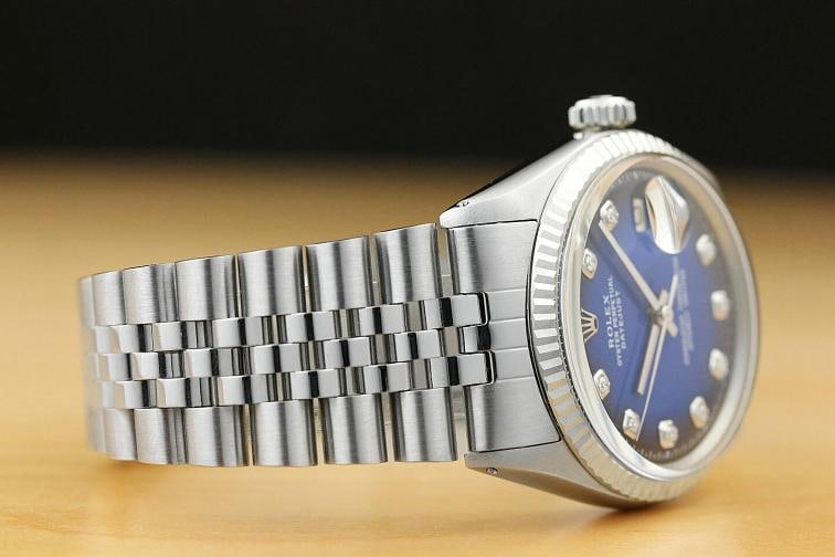 MENS ROLEX DATEJUST BLUE VIGNETTE DIAMOND 18K WHITE GOLD STAINLESS STEEL WATCH - 6
