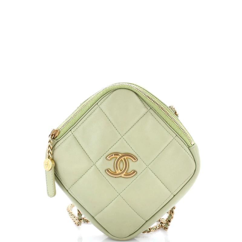 Chanel Diamond Chain Crossbody Bag Quilted Lambskin Small: Condition: Pre-owned - Excellent,Brand: Chanel,Exterior Material: Leather,Style: Cross Body Bags,Exterior Color: Green,Department: Women,Size: Small