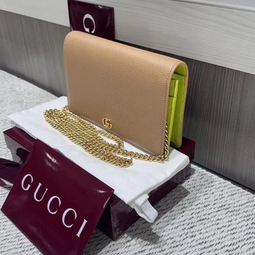 Gucci Dollar Calfskin Mini GG Marmont Chain Wallet in Beige - 2