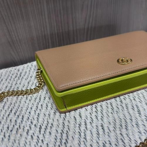 Gucci Dollar Calfskin Mini GG Marmont Chain Wallet in Beige - 6
