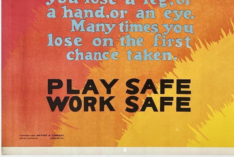 Original Vintage Poster TAKE A CHANCE AND LOSE A LEG Mather Motivational Work OL - 4