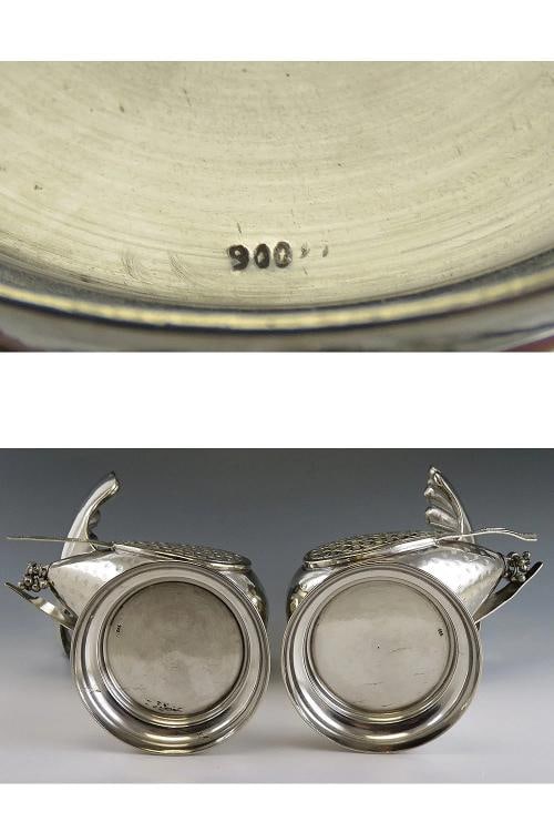 Pair of Mexican or Peruvian Whimsical Birds with Fan Tails 900 Purity Silver - 10