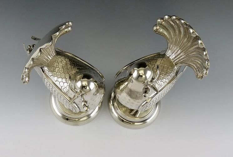 Pair of Mexican or Peruvian Whimsical Birds with Fan Tails 900 Purity Silver - 3