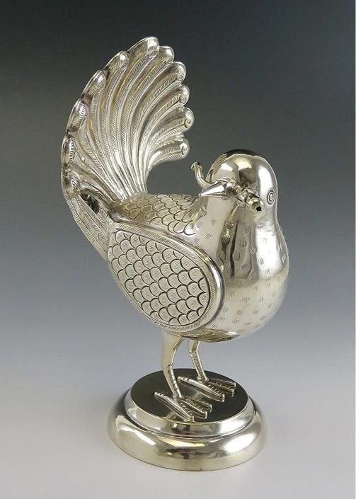 Pair of Mexican or Peruvian Whimsical Birds with Fan Tails 900 Purity Silver - 4
