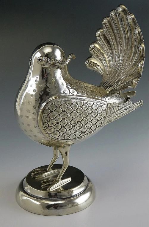 Pair of Mexican or Peruvian Whimsical Birds with Fan Tails 900 Purity Silver - 5